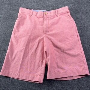 IZOD Saltwater Mens 32 Salmon Pink Oxford Cotton Flat Front Chino Shorts 10"